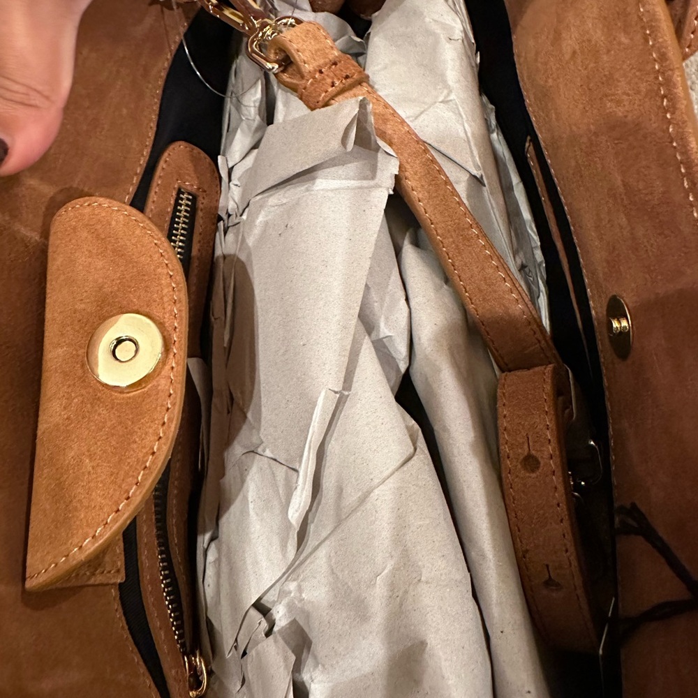 Claudia Firenze Cognac Brown East West Bowling Suede Bag Made in Italy - Picture 7 of 8